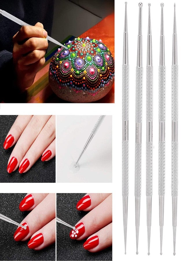 Kodrily Polish Dotting Tool, 5Pcs Nail Dotting Tools for Nail Art, Stainless Steel Double Ended Nail Embossing Tool Set for Precision Designs, DIY Decoration, Double Headed - Image 2